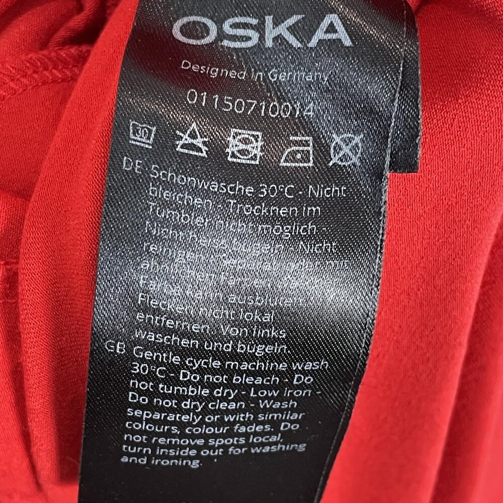 OSKA Dress Womens 1 Red Jersey Long Sleeve Shift Midi Pockets Minimalist Casual - Picture 5 of 11